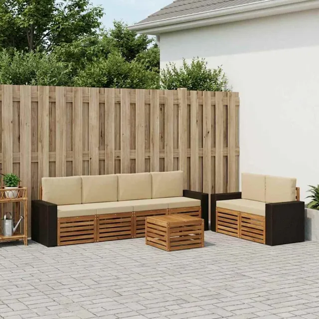 vidaXL Buiten bankenset 7 st 6-zits Natuurlijk en Beige