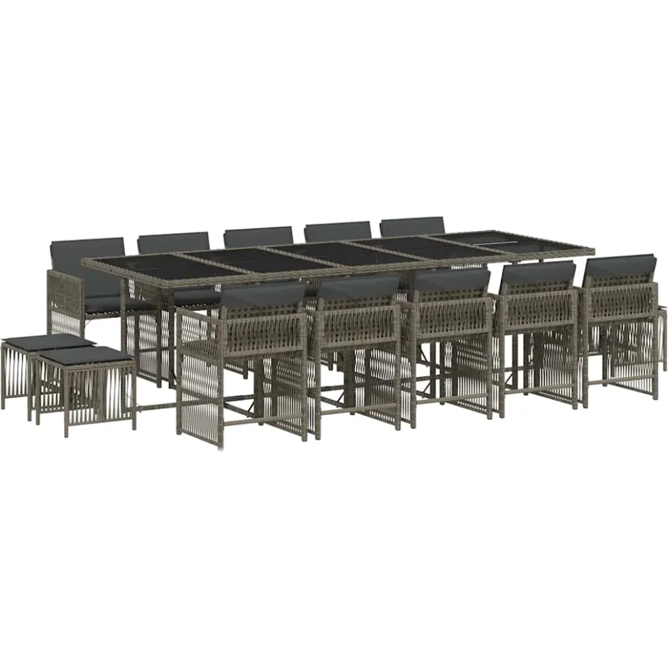 vidaXL 15-delige Tuinset met kussens poly rattan grijs