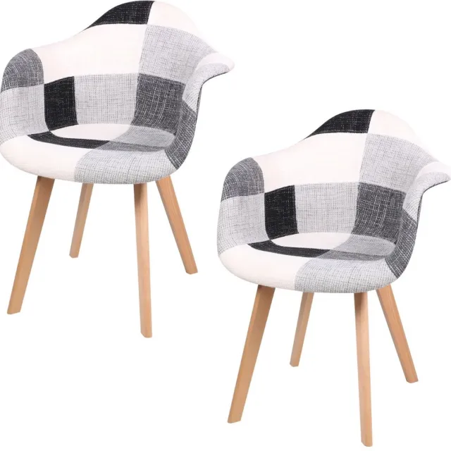 Urban Living SET VAN 2 "PATCHWORK" BLACK & WHITE FAUTEUILS MET HOUTEN POTEN, 63×63×H46/H81 CM Zwart Wit