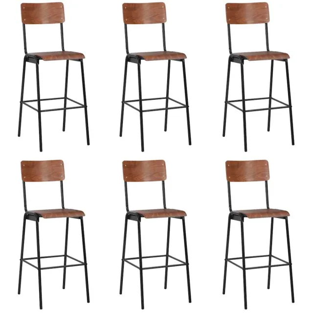 vidaXL Barstoelen 6 st massief multiplex staal Zwart