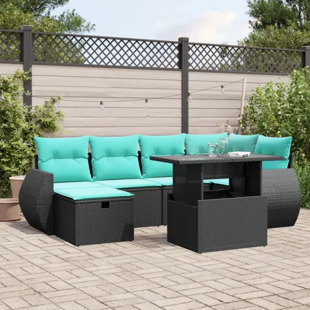 vidaXL 7-delige tuinbankset met kussens van zwart polyrotan, foto 2