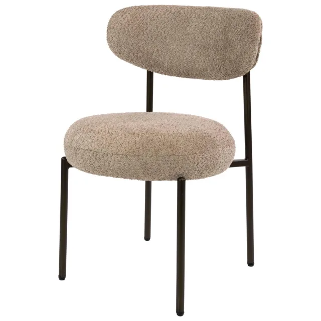 Set van 2 - Nest of Nora Eetkamerstoelen Vesk - Bouclé zandbruin - Pocketvering - Eetkamerstoel / kuipstoel met ronde zitting - Metalen poten, foto 2