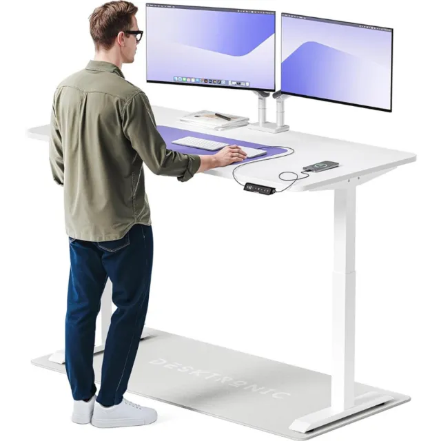 Desktronic Homeone Desk - Hoogte Verstelbaar 160 X 80 Cm - Snelle Twin-Motor Sta Bureau - Zeer Stabiel Elektrisch Zit Sta Bureau - Uit Eén Stuk Tafelblad - Touchscreen Bediening WIT