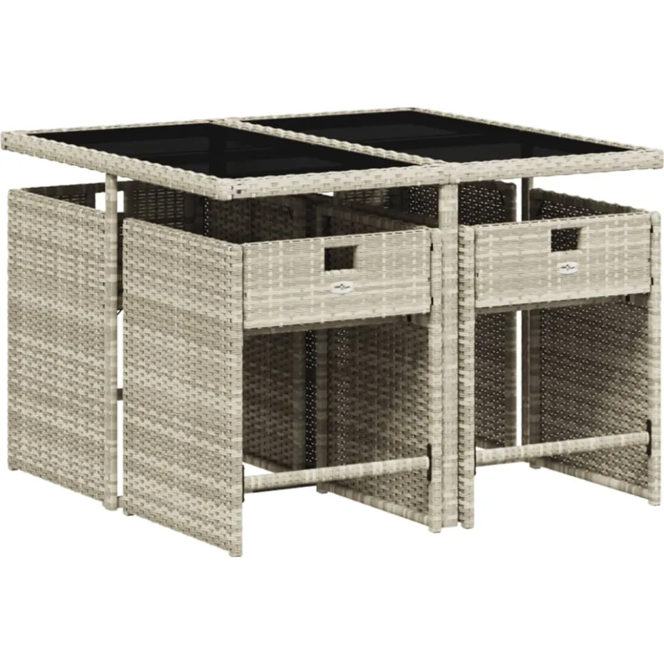 vidaXL 5-delige Tuinset met kussens poly rattan lichtgrijs