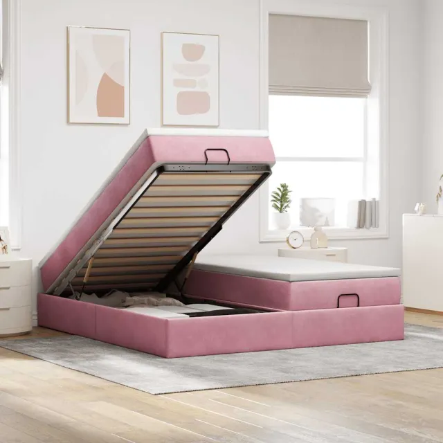 vidaXL Ottoman bed met matrassen 160x200cm fluweel roze