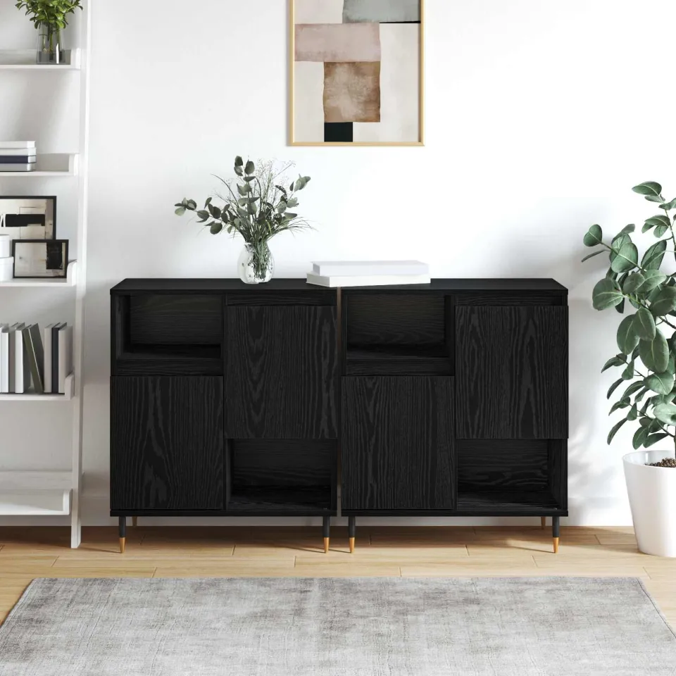 vidaXL Dressoirs 2 st Zwart eiken 60 x 35 x 70 cm, foto 4