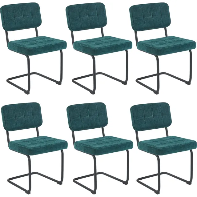 Colenis Buisframe Stoel Kita - Eetkamerstoel - Set van 6 - Petrol - Chenille Stof - Metalen Frame - Industrieel Design