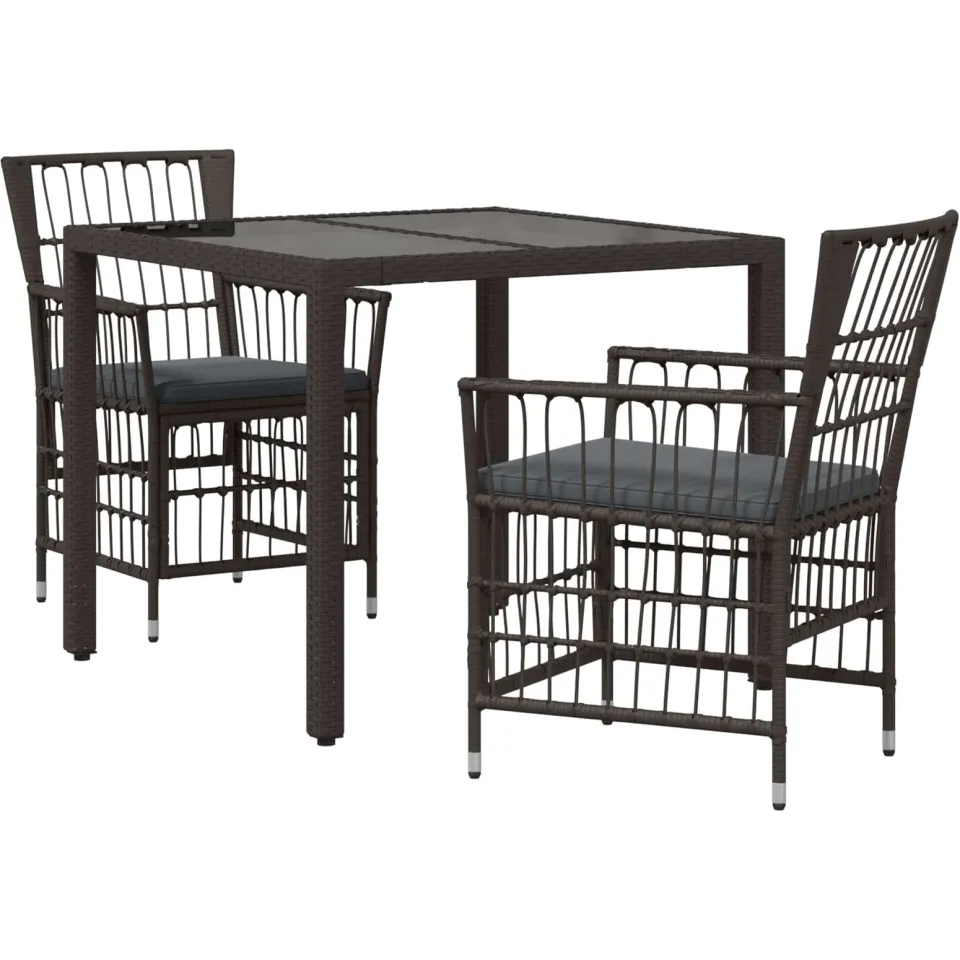 vidaXL Buiten eettafelset 3 st Zwart poly rattan, foto 3