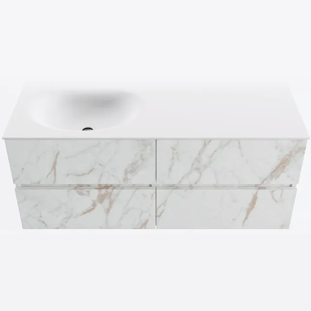 Mondiaz VICA 120cm badmeubel onderkast Carrara 4 lades. Wastafel MOON links zonder kraangat, kleur Talc. Cararra