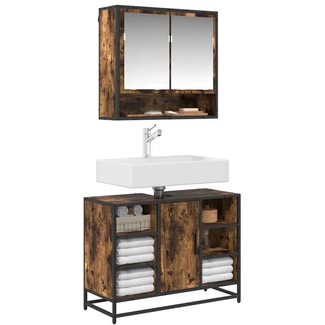 vidaXL Wastafelkast 80x33x60 cm bewerkt hout gerookt eikenkleurig Bruin
