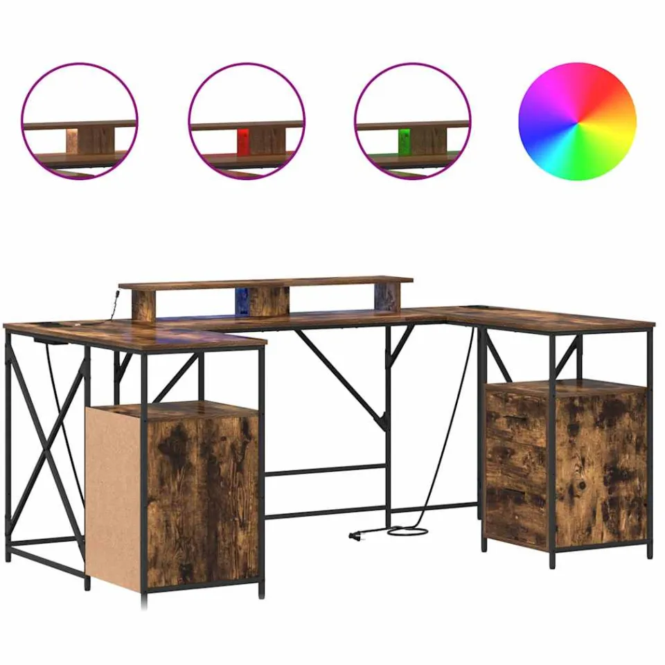 vidaXL Bureau Gerookt eiken Bewerkt hout 182 x 101 x 87,5 cm, foto 3
