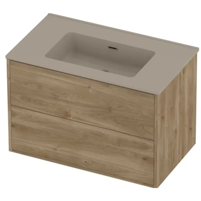Proline Tribute Badmeubelset Porselein Elegant 2 Laden 80x46x54 cm Mat Crème Cotton Cider Oak Eiken