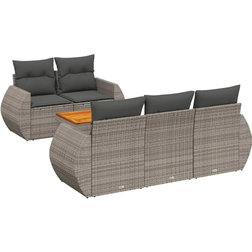 vidaXL 6-delige Loungeset met kussens poly rattan grijs, foto 3