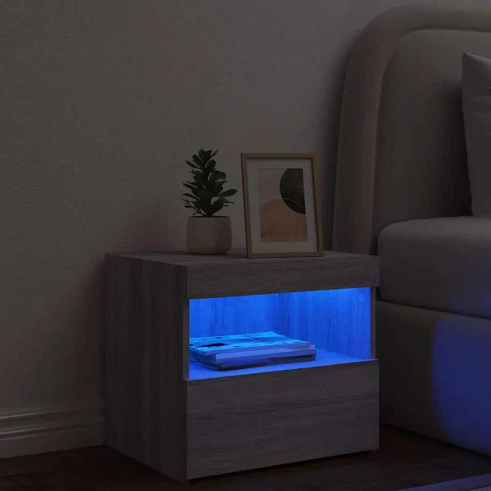 vidaXL Nachtkastje met LED-verlichting 50x40x45 cm grijs sonoma eiken, foto 4