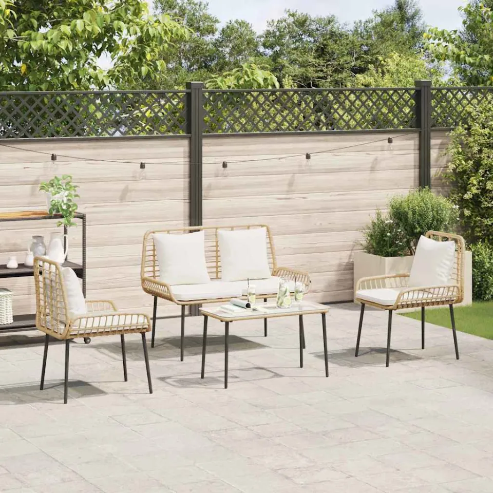 vidaXL Tuin eettafelset 3 st Bruin en Crème poly rattan, foto 3