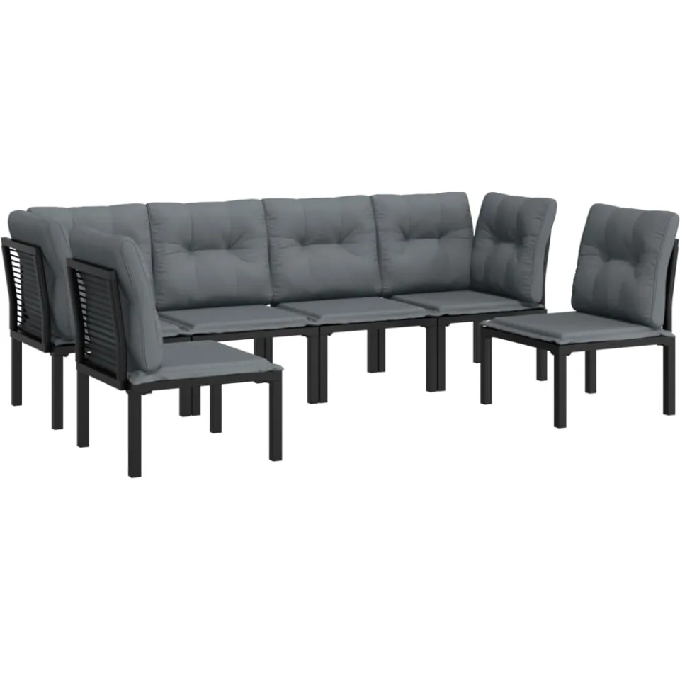 vidaXL 6-delige Loungeset poly rattan zwart en grijs