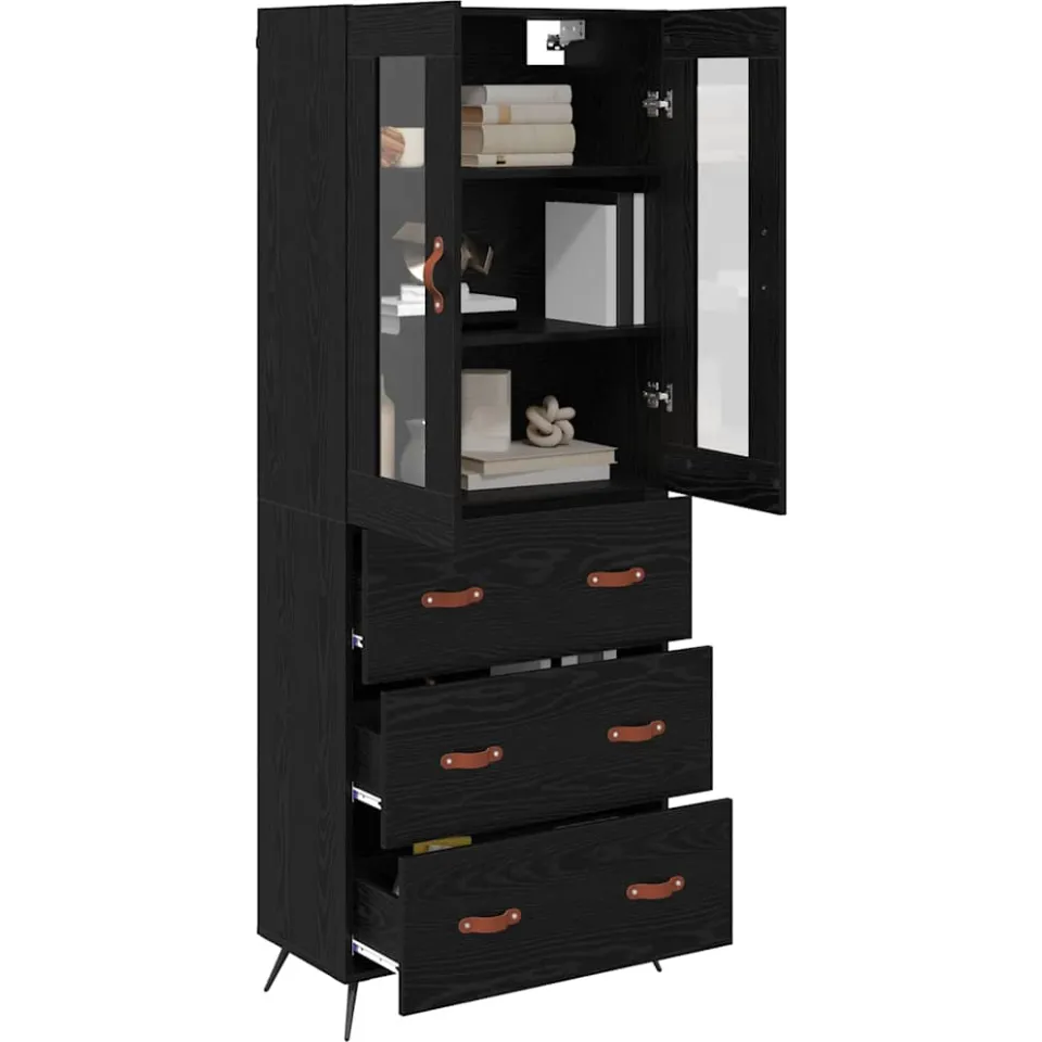 vidaXL Hoge opbergkast met plank 2 st Zwart Eiken 69,5 x 34 x 180 cm