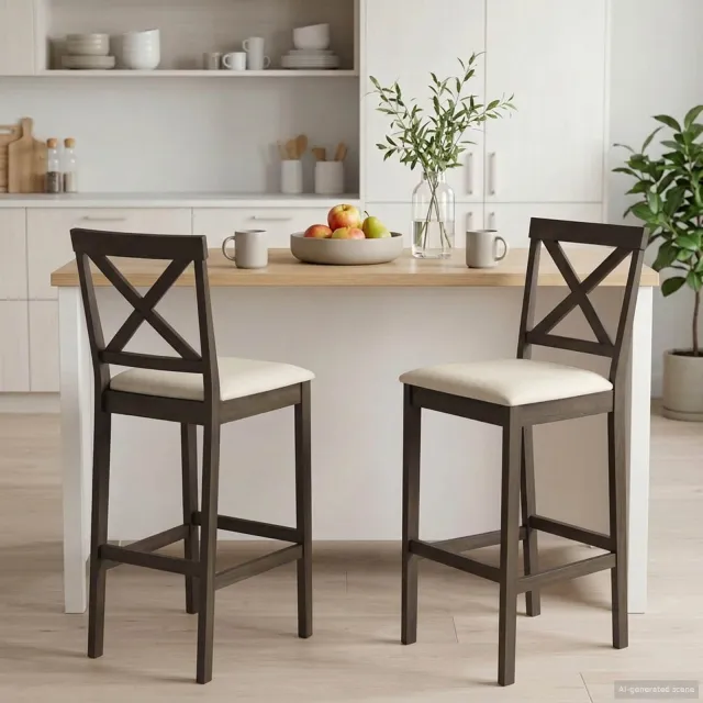 vidaXL Barkruk 2 st Lichtbruin en Beige Massief Rubberhout en Stof