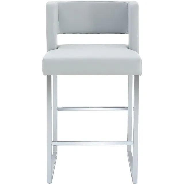 SONNENH Barkrukken set van 2 - Lichtgrijs PU-kunstleer - Zilverkleurig metalen frame - Rugleuning - Zithoogte 66 cm Lichtgrijs met zilverkleurig metalen frame