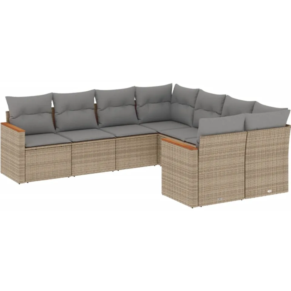 vidaXL 8-delige Loungeset met kussens poly rattan beige