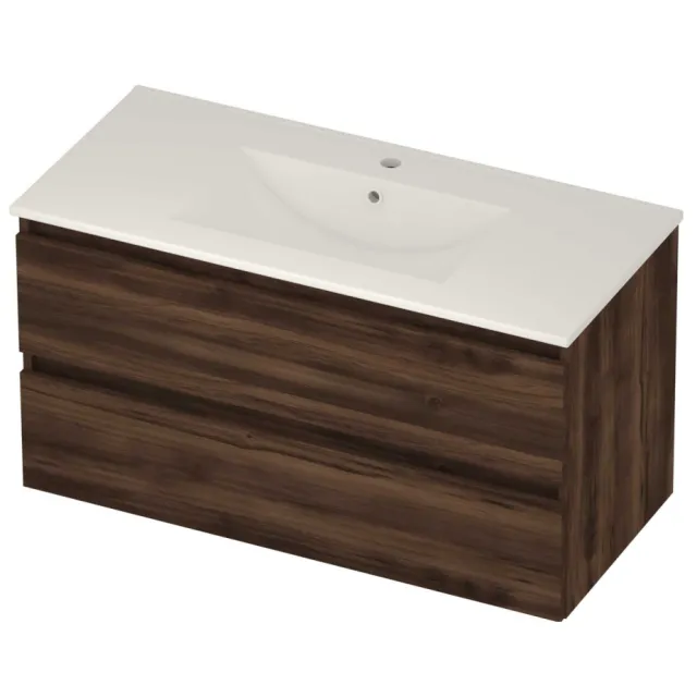 Basic-Line Coach 46 Badmeubelset Porselein 1 Kraangat Greeploos 100x46x54 cm Barista Oak Glans Wit