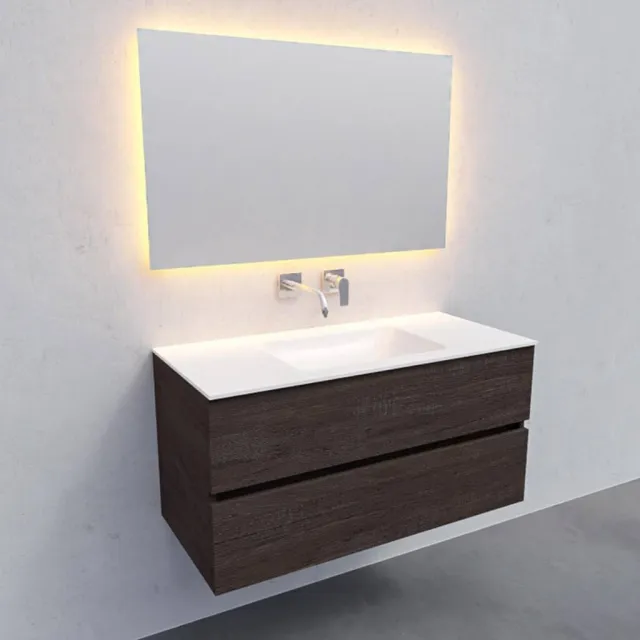 Boss & Wessing Badkamermeubel Solid Surface AQS Oslo 100x46 cm Midden Wood Dark Brown Boss & Wessing Houtlook