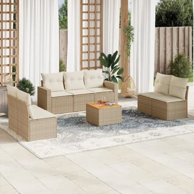 vidaXL 8-delige Loungeset met kussens poly rattan beige, foto 2