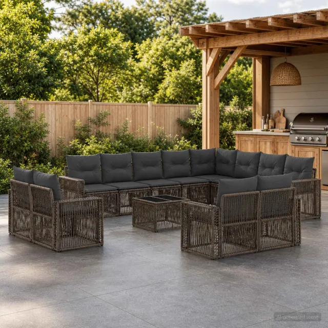 vidaXL Tuinbankenset 13 st 12-zits Grijs en Donkergrijs poly rattan, foto 2