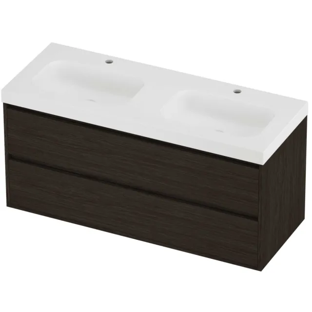 Proline Haga Badmeubelset Polystone Mezza 2 Gaten 120x46x58 cm Mat White Mokka Oak Eiken