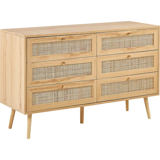 Beliani PEROTE - Commode - 6 Lades - Lichte houtkleur - Rotan Bruin