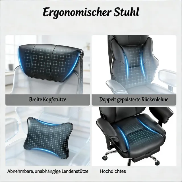 MIVRAY Ergonomische Bureaustoel Met Hoge Rugleuning, Verstelbare Hoogte En Kantelfunctie Voor Kantoor En Thuis, Zwart