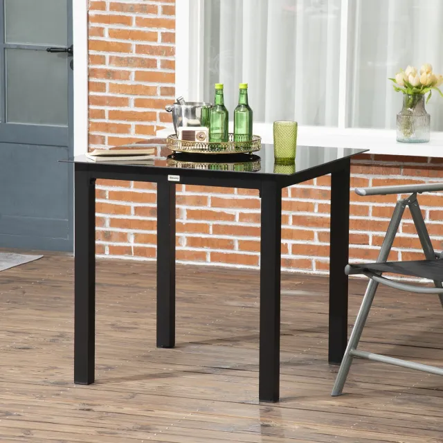 HAUSS SPOLE Tuintafel - Vierkante Eettafel Voor 4 Personen Met Gehard Glazen Blad - Voor Tuin Balkon En Terras - Aluminium - 80 X 80 X 74 Cm - Zwart