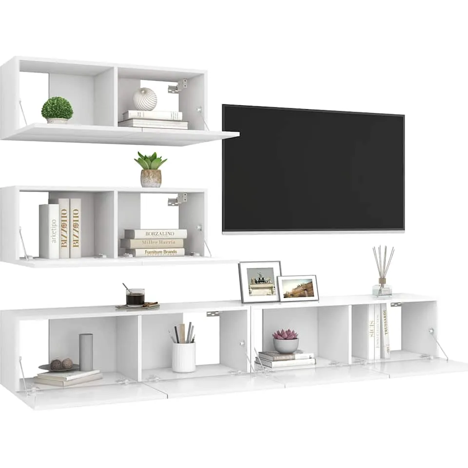 vidaXL 4-delige Tv-meubelset bewerkt hout wit