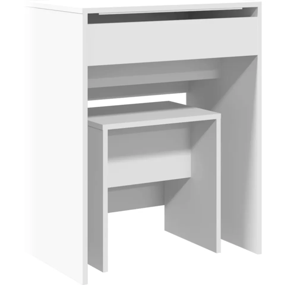 vidaXL Kaptafel met krukje 60x40x113,5 cm wit, foto 3