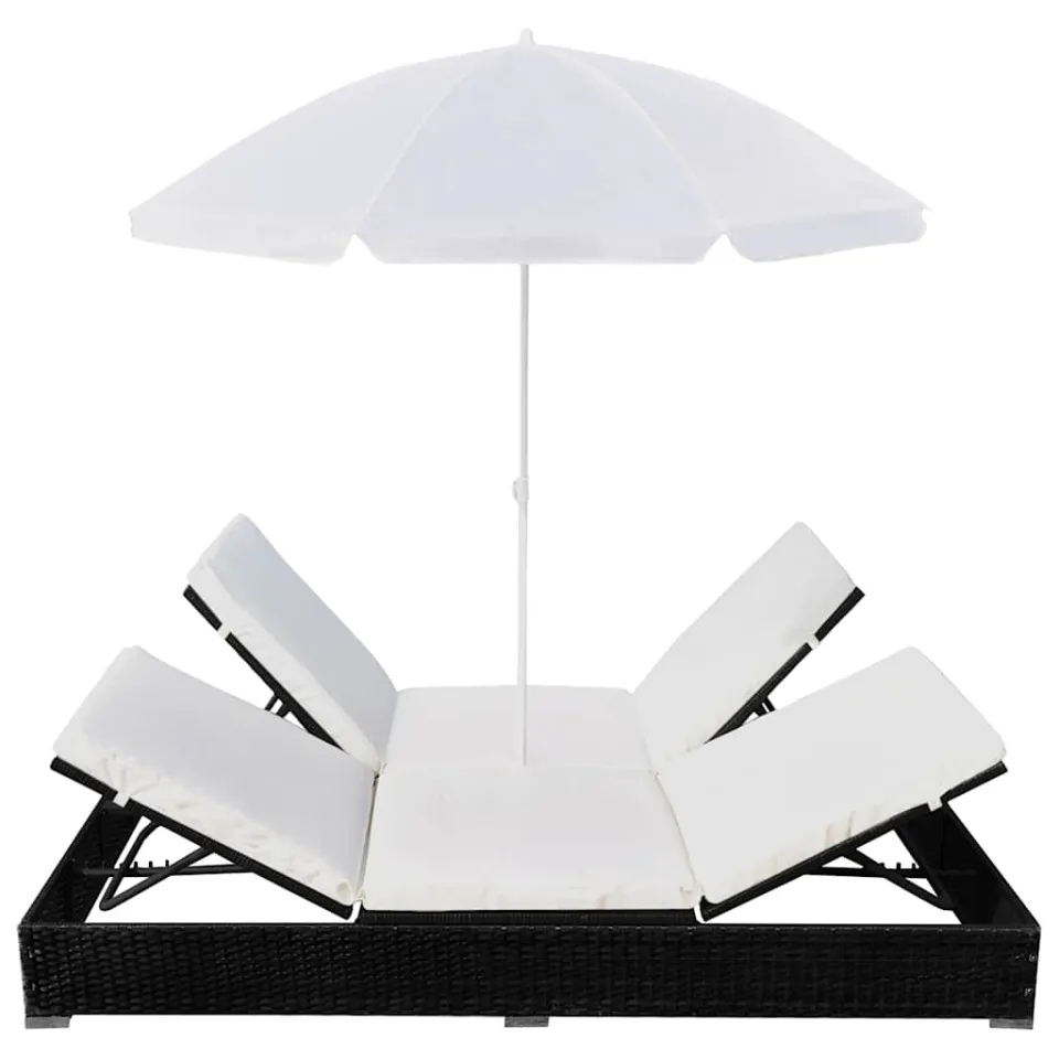 vidaXL Loungebed met parasol poly rattan zwart, foto 4