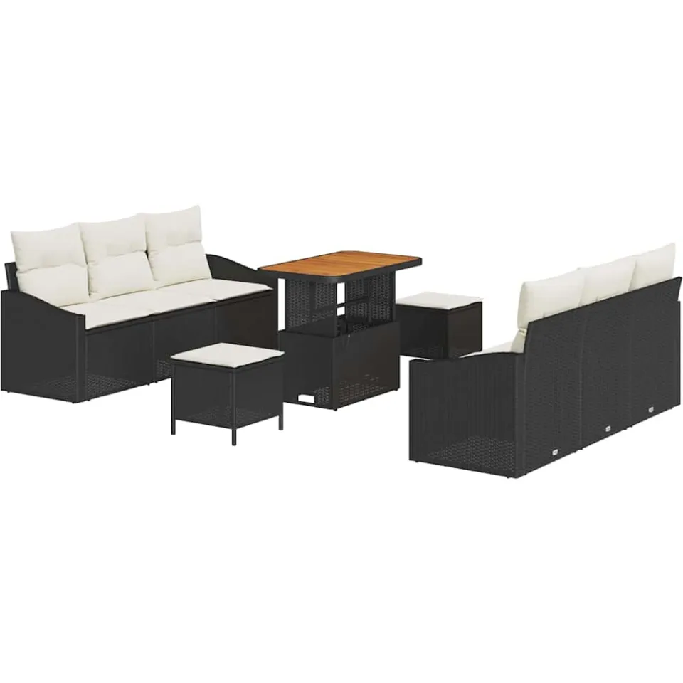 vidaXL Tuinbankenset 9 st Zwart poly rattan