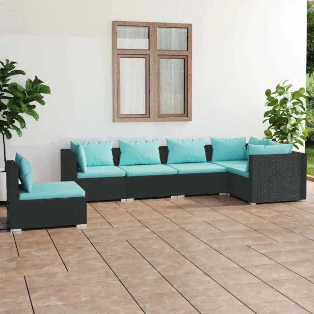vidaXL 6-delige Loungeset met kussens poly rattan zwart, foto 2