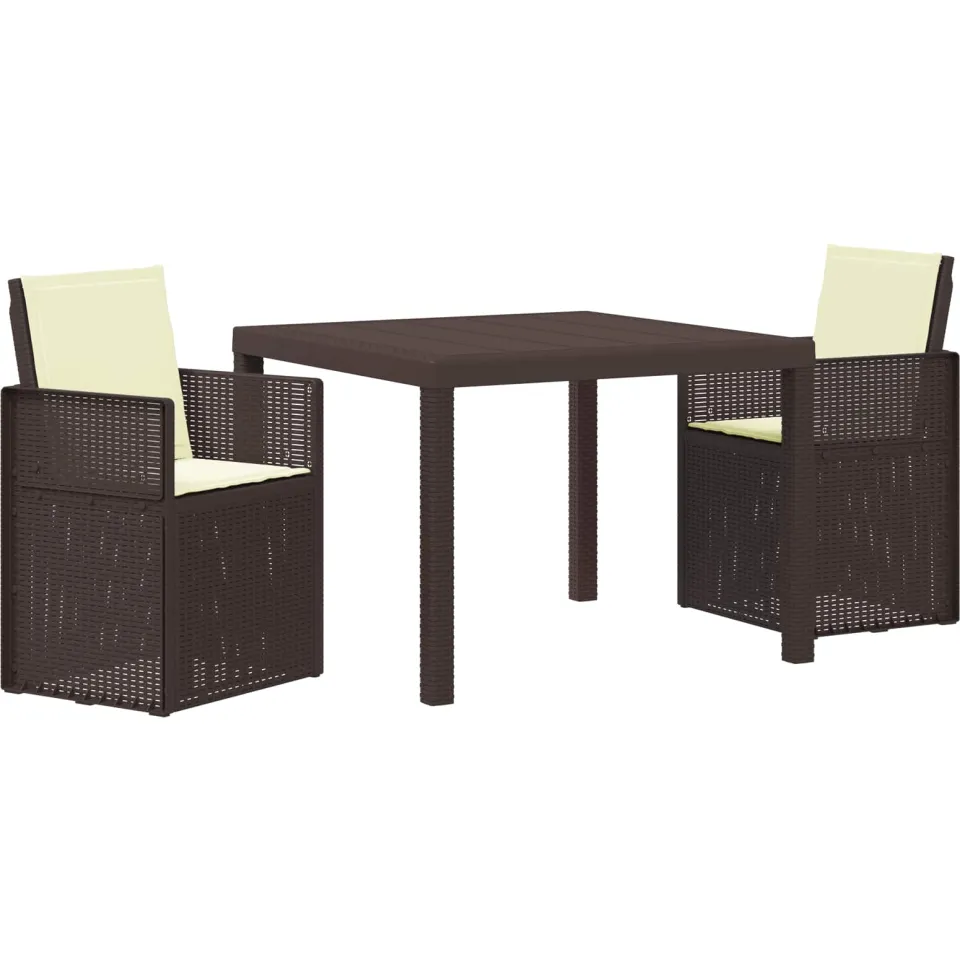 vidaXL Tuin eettafelset 3 st Bruin en crèmekleurig PP, foto 3