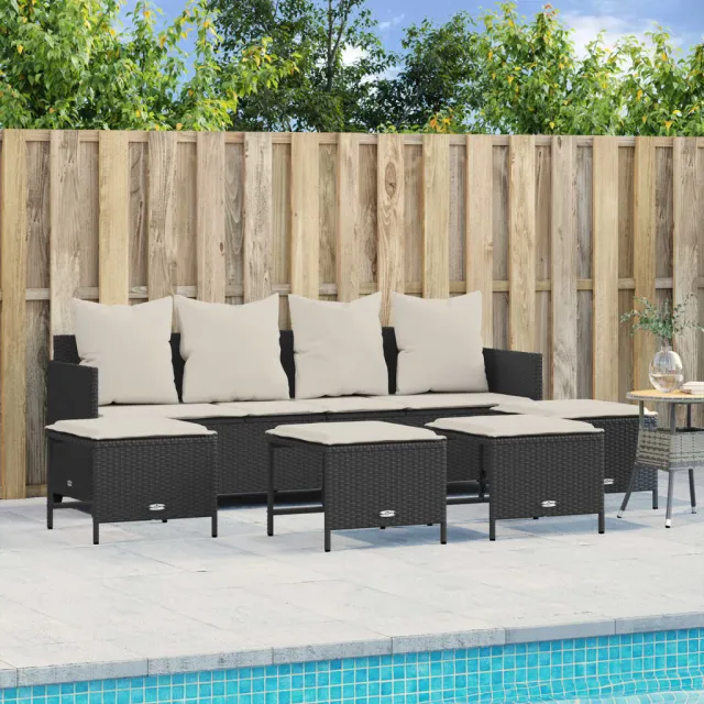 vidaXL 5-delige Loungeset met kussens poly rattan zwart, foto 2