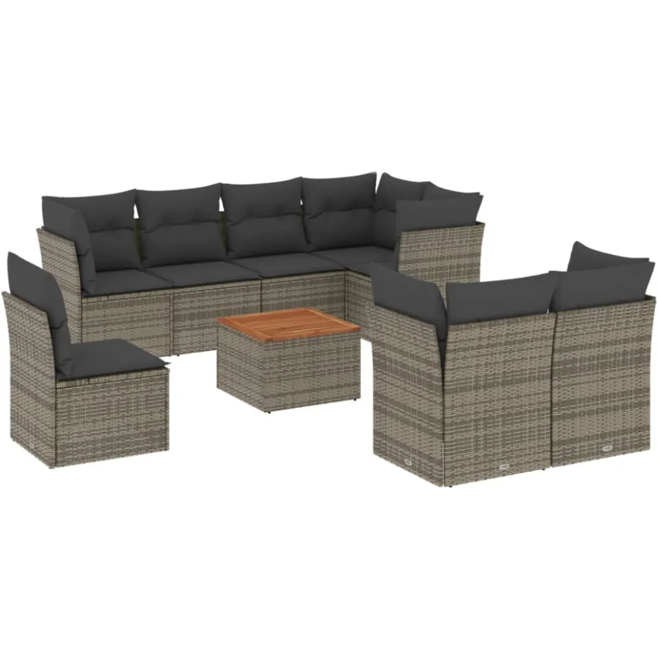 vidaXL 9-delige Loungeset met kussens poly rattan grijs, foto 3