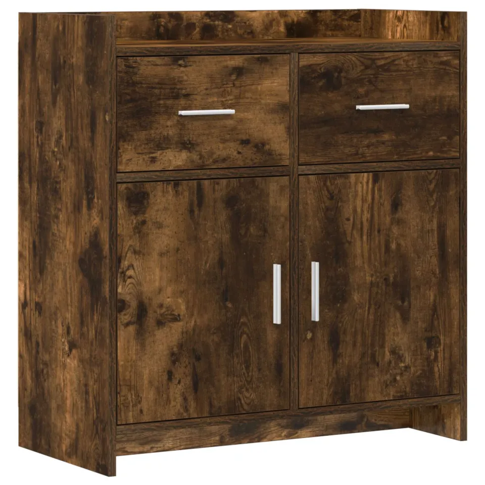vidaXL Dressoir Gerookt eiken 75 x 36 x 80 cm Bewerkt hout, foto 3