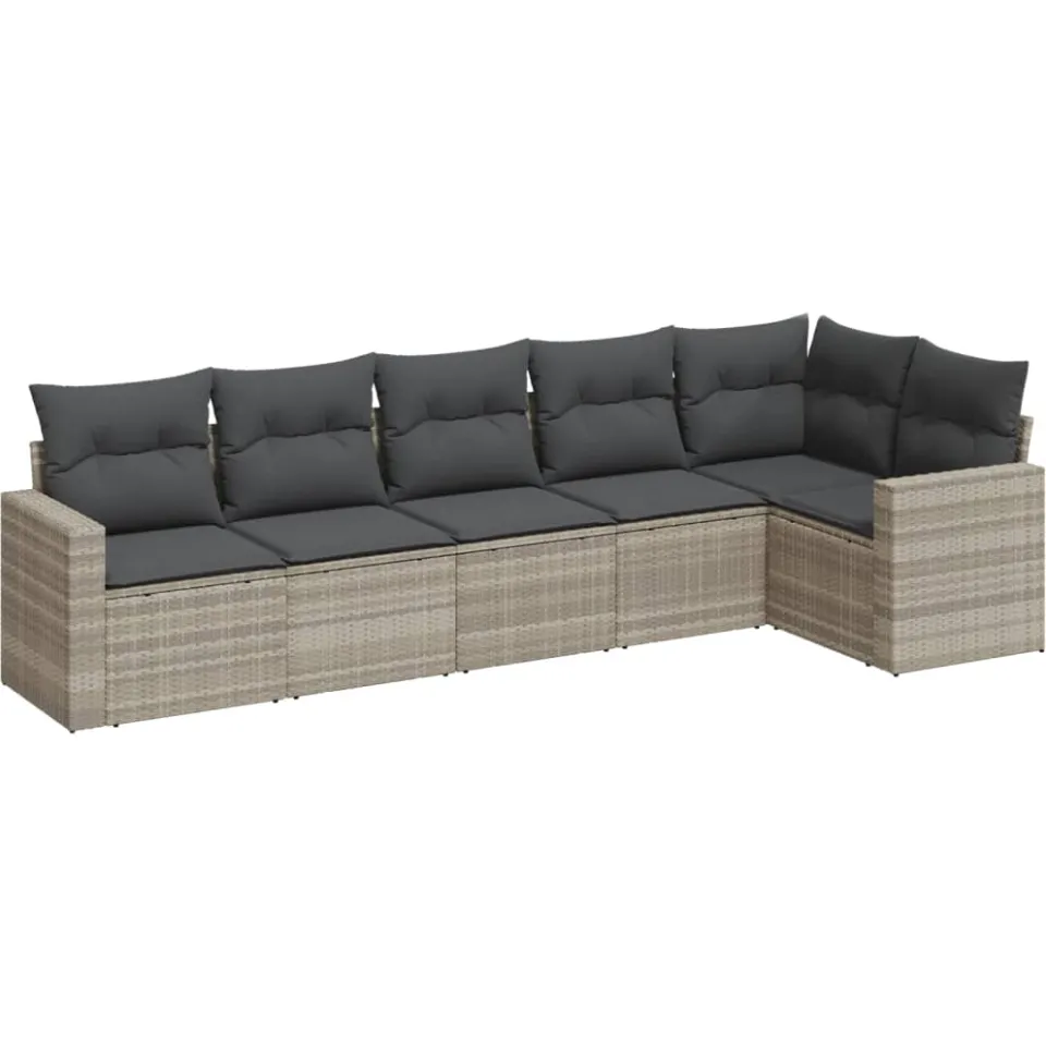 vidaXL 6-delige Loungeset met kussens poly rattan lichtgrijs grijs, foto 3