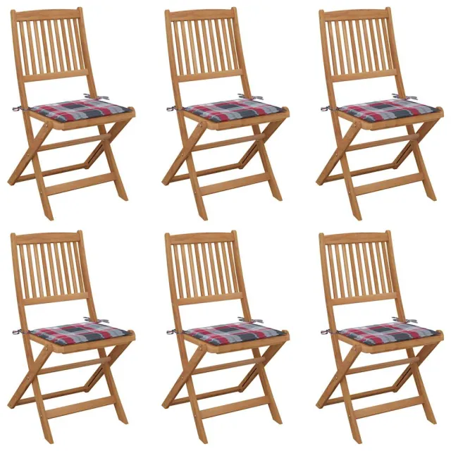 vidaXL Inklapbare stoelen 6 st met kussens massief acaciahout Bruin