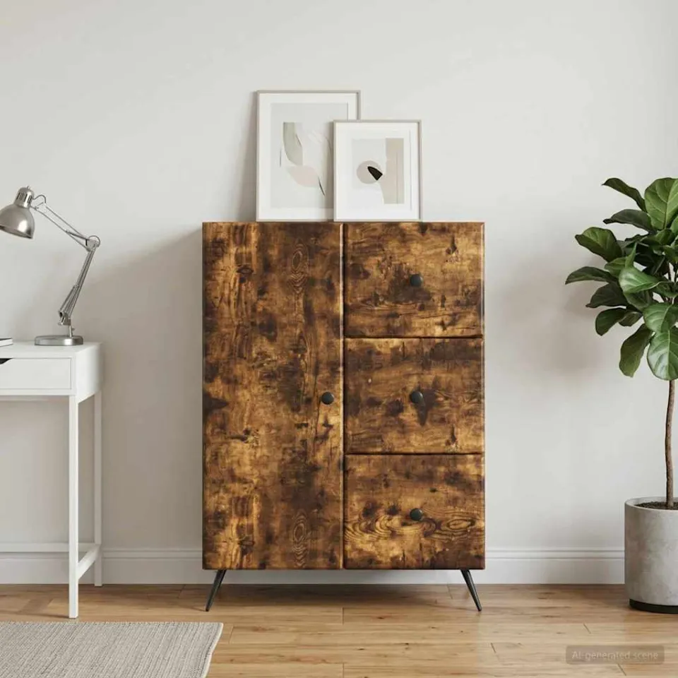 vidaXL Dressoir Gerookt eiken 66 x 34,5 x 90 cm Bewerkt hout, foto 3