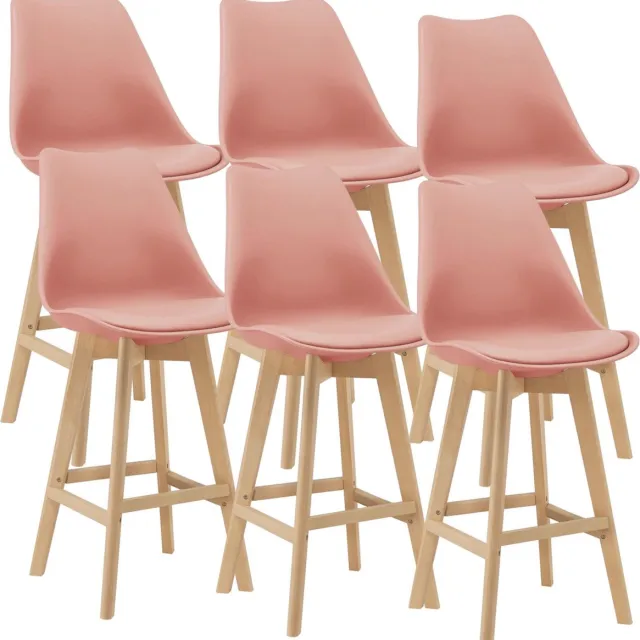 en.casa Barkruk set van 6 kunstleer en beuken 105x48x58 cm roze