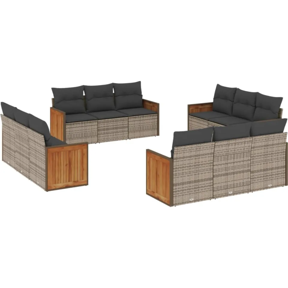 vidaXL 12-delige Loungeset met kussens poly rattan grijs, foto 3