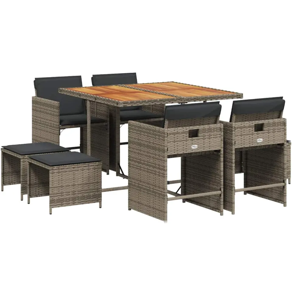 vidaXL 9-delige Tuinset met kussens poly rattan grijs, foto 3
