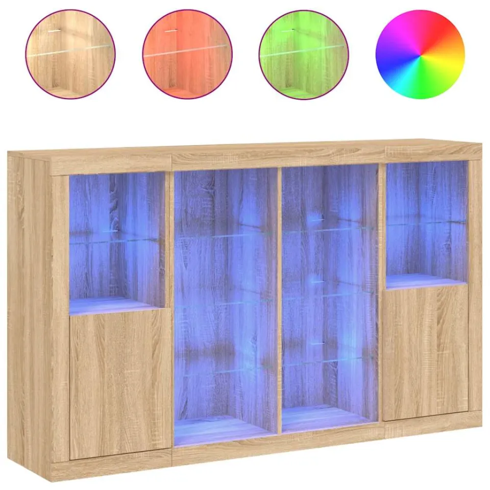 vidaXL Dressoirs met LED-verlichting 3 st bewerkt hout sonoma eiken Bruin