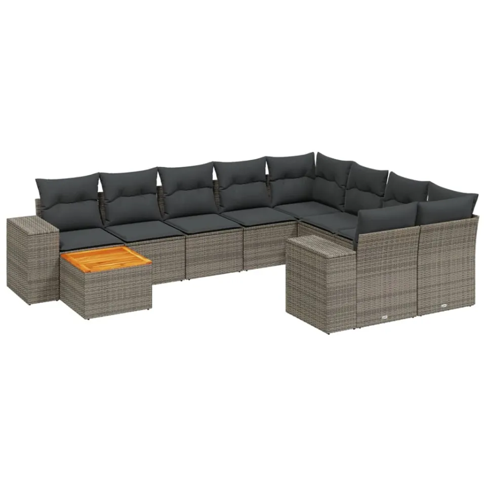 vidaXL 11-delige Loungeset met kussens poly rattan grijs, foto 3