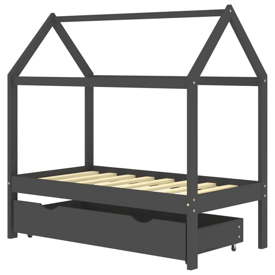 vidaXL Kinderbedframe met lade grenenhout donkergrijs 70x140 cm grijs, foto 4